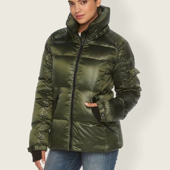 S13 Jackets & Blazers - S13 Kylie Metallic Green Down Hooded Puffer Jacket